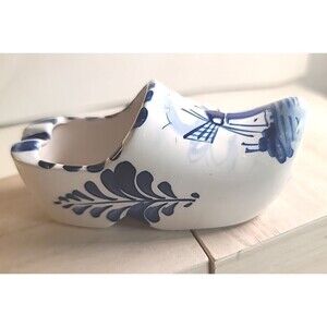 Vintage BLUE & White Hand Painted Windmill on Dutch Shoe Made in Korea Ashtray